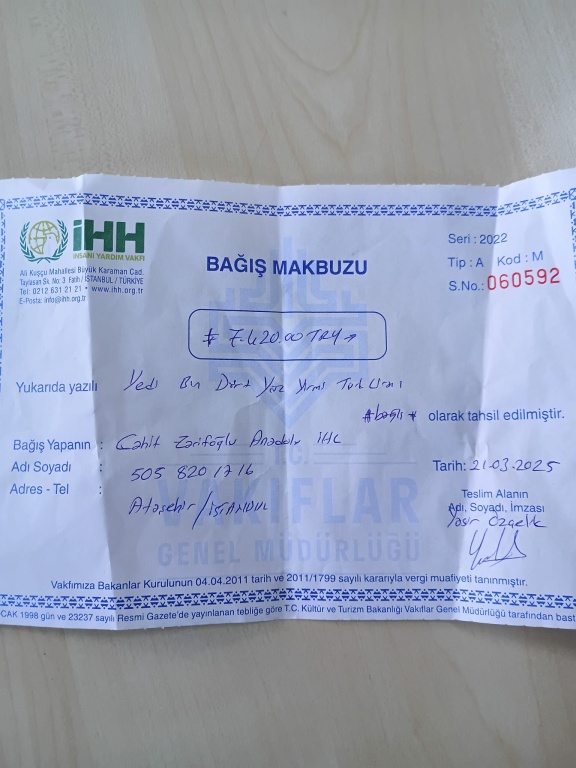 2024-2025_26 Mart 2025_Yetim Kardeşliği Projemiz Devam Ediyor